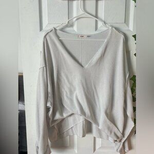V-Neck Ribbed Women Top - White - Originally Retailed at 48.00